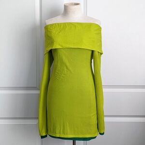 Simon Miller Mini Mesh Cosmo Off The Shoulder Long Sleeve Fitted Kiwi M NWT